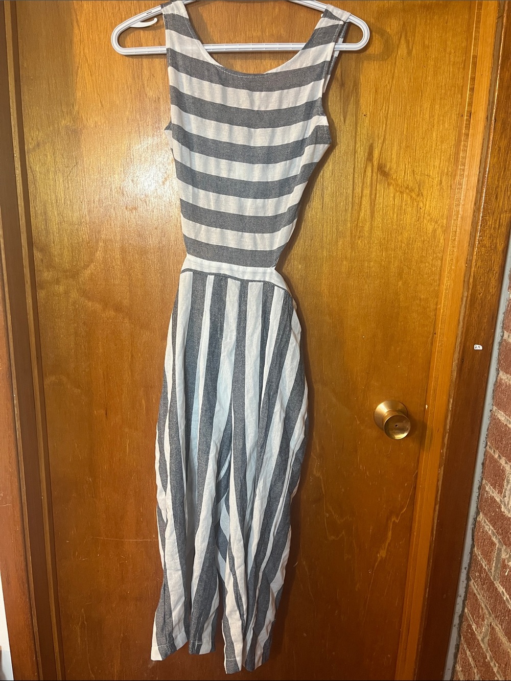 SHEIN Blue and White Striped Sleeveless Jumpsuit Small